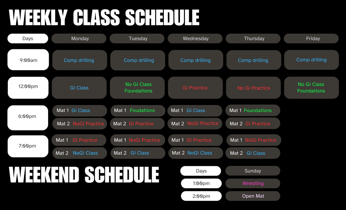 Weekly BJJ classes at Profectus Nashville